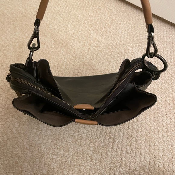 Nicole Miller Black Purse with Brown Handle and Zip Top with Multiple Pockets - Picture 5 of 10